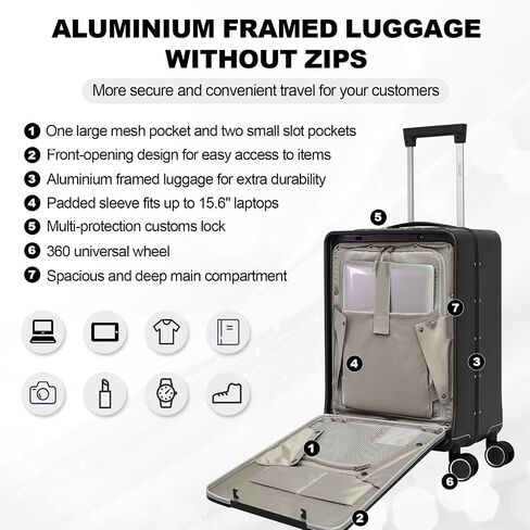 OUZZO Luggage,carry-on luggage,wheeled carry-on luggage,with front opening,TSA approved lock,wheeled carry-on luggage,hardshell suitcase,20-inch suitcase,White in Saudi Arabia