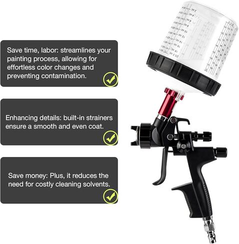 نظام أكواب خلط الطلاء للاستعمال مرة واحدة سعة 20 أونصة (600 مل) من يوزيس - 50 كوب طلاء مع أغطية، كوبين صلبين مع حلقة تثبيت، 10 مقابس، 4 محولات أكواب مسدس رش - محرك طلاء - لمسدس طلاء السيارات in Kuwait
