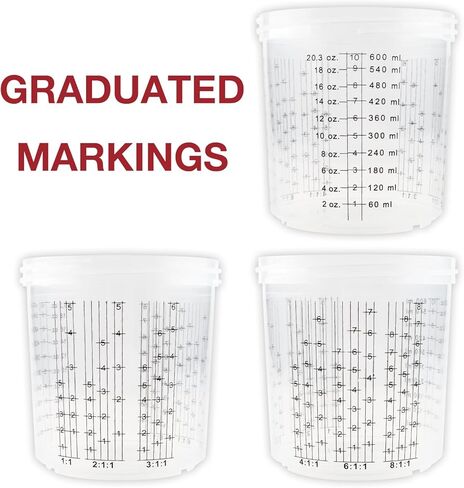 نظام أكواب خلط الطلاء للاستعمال مرة واحدة سعة 20 أونصة (600 مل) من يوزيس - 50 كوب طلاء مع أغطية، كوبين صلبين مع حلقة تثبيت، 10 مقابس، 4 محولات أكواب مسدس رش - محرك طلاء - لمسدس طلاء السيارات in Kuwait