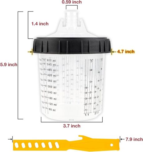 نظام أكواب خلط الطلاء للاستعمال مرة واحدة سعة 20 أونصة (600 مل) من يوزيس - 50 كوب طلاء مع أغطية، كوبين صلبين مع حلقة تثبيت، 10 مقابس، 4 محولات أكواب مسدس رش - محرك طلاء - لمسدس طلاء السيارات in Kuwait