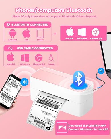 Thermal Shipping Label Printer, Bluetooth Label Printer for Small Business, Wireless 4x6 Label Maker for Shipping Packages, Compatible with iPhone&iPad&PC, Label Printer for Shopify, FedEx, UPS in Saudi Arabia