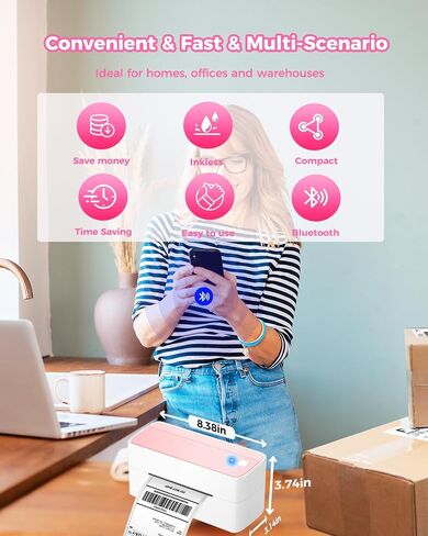 Thermal Shipping Label Printer, Bluetooth Label Printer for Small Business, Wireless 4x6 Label Maker for Shipping Packages, Compatible with iPhone&iPad&PC, Label Printer for Shopify, FedEx, UPS in Saudi Arabia