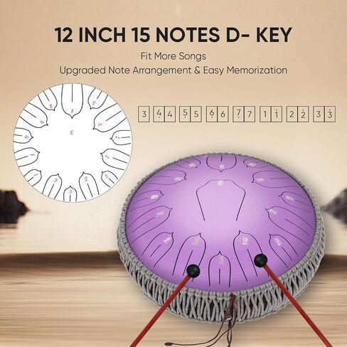 Steel Tongue Drum 12 Inch 15 Notes: Handpan Drums Set with Music Book Mallets Carry Bag - Hand Pan Instrument for Adults Musical Education Meditation Yoga Chakra (Green) in Kuwait