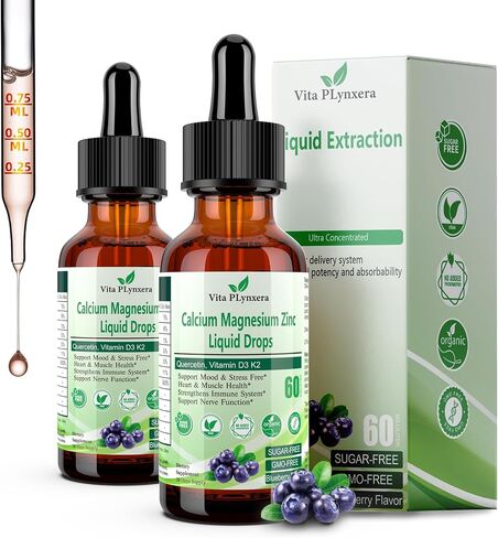 Calcium Magnesium Zinc, Liquid Calcium Magnesium Citrate with Vitamin D3 K2, B6, Omega-3, High Potency Liquid Magnesium Calcium Drops w. Herbal Supplement for Bone, Muscle, Relaxation, Sleep, Nerve in Saudi Arabia