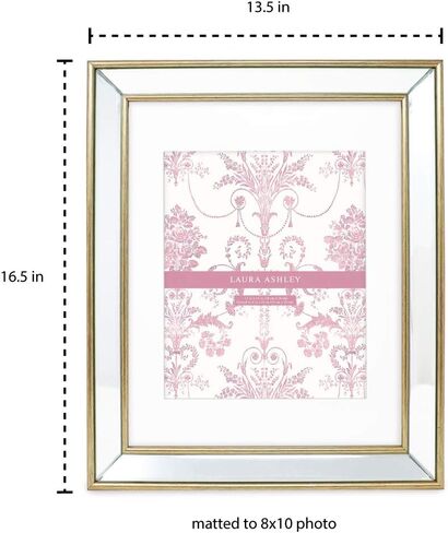 Laura Ashley 11x14 (Matted 8x10) Silver Beveled Mirror Picture Frame, Classic Mirrored Frame with Deep Slanted Angle, Wall-Mountable, Made for Photo Gallery and Wall Art, (11x14 (Matted 8x10), Silver) in Saudi Arabia