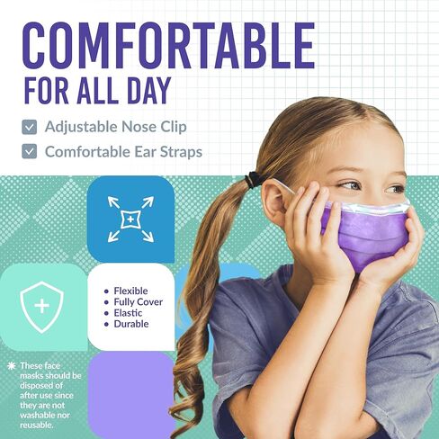 Medtecs Kids Face Mask Disposable - 2 Sizes Option (Child/Youth) 50 PCs - Comfy 3-Ply Breathable Children Masks, The Better & Safer Choice - Youth | Cobalt Blue in Kuwait