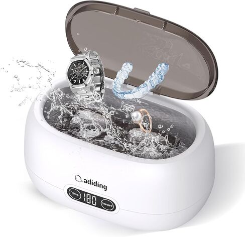 منظف ​​المجوهرات بالموجات فوق الصوتية من Adiding، منظف النظارات الحلقية الصوتية 650 مل، آلة تنظيف أطقم الأسنان الاحترافية مع 5 مؤقتات رقمية، وضع ديغا 45 كيلو هرتز، آلة تنظيف العملات المعدنية المحمولة، ساعة الأقراط والقلائد in Kuwait
