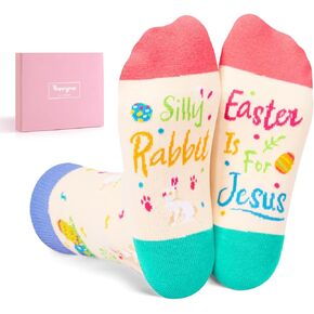 HAPPYPOP Silly Easter Gifts For Kids Bunny Gifts For Girls,Easter Socks For Kids Bunny Socks Rabbit Socks Boys 7-10 Years