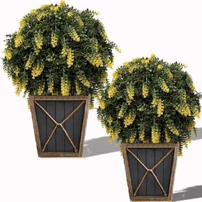 Set of 2 UV-Protected 26''T 18''D Artificial Topiary Trees, Realistic Greenery & Wheat Ears, Ideal for Indoor & Outdoor Decor, Perfect for Patios, Porches, Entryways