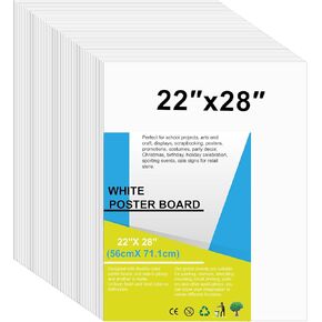 100Pcs 22" x 28" Poster Board White Poster Paper Bulk ROOKEA 250 GSM Thickness Vision Boards Smart Poster Board for School Arts Craft Projects Presentations Drawing Scrapbooking Blank Graphic Display