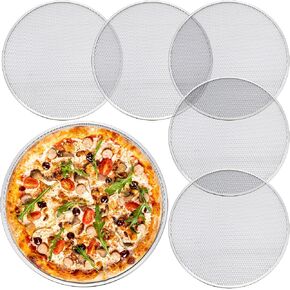 Nuogo 5 Pcs 14 Inch Pizza Pan with Holes Aluminum Mesh Pizza Screen Seamless Round Mesh Pizza Tray for Oven Nonstick Baking Pizza Sheet for Kitchen Bakery Restaurant BBQ Party Cookware Supplies