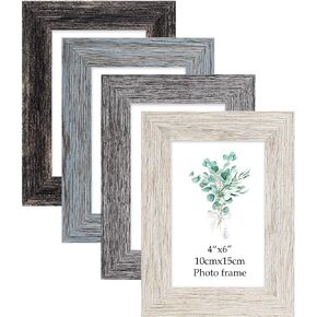 8x10 Picture Frames Set, 4 Color Rustic 8 x 10 Photo Frames for 8 by 10 inch Pictures for Wall Collage and Tabletop, Black/Brown/White/Grey