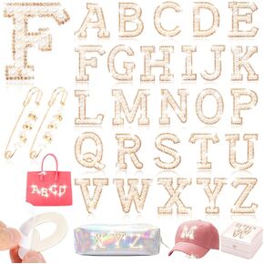 Pearl Letter Patches Self-Adhesive for Clothing: Funcolor 54pcs White Pearl Varsity Letter Patch Stickers A-Z Initial Applique - Pearl Letters Patches Stick on Backpacks,Bags,Caps