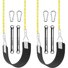 Swing Set Seat with Metal Triangle Ring & 66Inch Anti-Rust Chains, Tree Swing Accessories with Snap Hooks & Hanging Straps, Support 300lb, Outdoors Backyard Playground- 2 Pack (Green & Black) in Kuwait