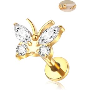 Xpircn Titanium Flat Back Earrings Stud for Conch Helix Tragus Cartilage Piercing Jewelry 16G 8mm Climber Stud Earrings Gold
