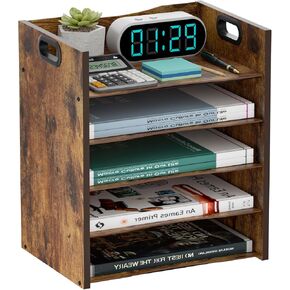 Paper Organizer for Desk - Wood Desk Organizer, 3 Tier Office Desk Organizer with Handle, Wood File Organizer for Desk, Metal Desk Paper Organizer, File Cabinets for Home Office, School