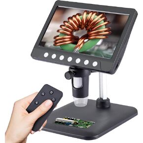 Koolertron 7 inch LCD Digital Microscope,12MP 1-1200X Magnification 1080P Coin Microscope with Screen,8 LED Lights,Rechargeable Battery Microscope for PCB Soldering Plant/Rock/Insect/Watch Repairing