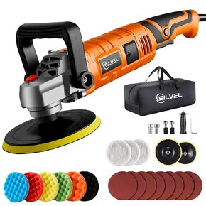 SILVEL Buffer Polisher, 1600W 7 Inch/6 Inch Polisher for Car Detailing, Wax Machine, 7 Variable Speed, with 6 Foam Pads, 3 Wool Pads, Packaging Bag, for Boat Polishing and Waxing