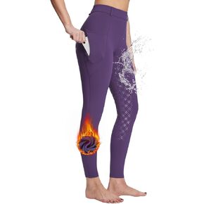 BALEAF Women's Winter Riding Pants Full Seat Breeches Fleece Horse Equestrian Tights Horseback Leggings Pockets Purple XL