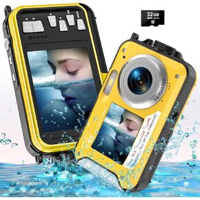 4K Underwater Camera with 32GB Card 1250mAh Battery 56MP Autofocus 11FT Waterproof Camera Dual-Screen Selfie 16X Waterproof Floatable Digital Camera Underwater Camera for Snorkeling