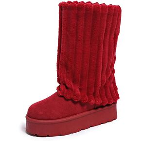 Women's Platform Fur Boots, Fuzzy Fleece Lined Ankle Booties, Anti-Slip