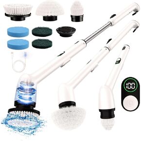 LyriFine Electric Spin Scrubber with LED Display, LY7 Pro New Full-Body IPX7 Waterproof Bathroom Cleaning Brush, 7 Brush Heads Shower Scrubber with Long Handle, Dual Speed for Bathtub Tile Floor