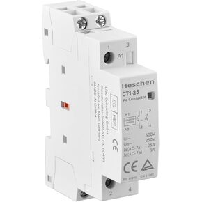 Heschen Household AC Contactor CT1-25 2 Pole Two Normally Open 220V/230V Coil Voltage 35 mm DIN Rail Mount