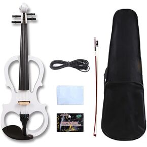 16 inch Electric Viola Full Size Silent Pickups Practice Viola with Viola Case & Bow & AUX cable (4 String Black Style 1)