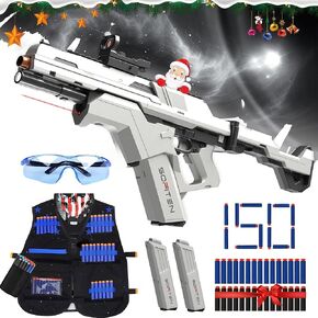 Toy Gun Automatic Sniper Rifle with Tactical Vest Toy Foam Blaster with Infrared and Flashlight Power Indicator Foldable Stock for Enhanced Accuracy and Portability Perfect for Kids 8+