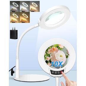 عدسة مكبرة مع ضوء وحامل، مصباح مكبر بدون استخدام اليدين، 5 أوضاع ألوان 10 سطوع خافت، مصباح مكبر بقاعدة معدنية للقراءة اليدوية DIY أعمال الخياطة والهوايات in Kuwait