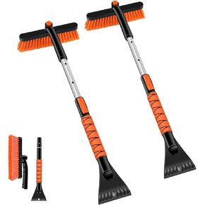 Odoland 33" Extendable Snow Brush with Detachable Ice Scraper for Car Windshield with Foam Grip and 360° Pivoting Brush Head for Christmas Car Auto Truck SUV, Purple
