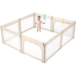 Foldable Playpen for Babies and Toddlers,Shape & Size Adjustable Large Baby Playpen 71x79 inch,Safe and Stable Playpen with Zipper Doors,Outdoors and Indoors, Grey