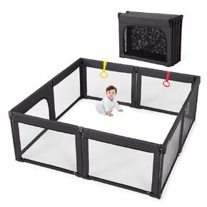 Foldable Playpen for Babies and Toddlers,Shape & Size Adjustable Large Baby Playpen 71x79 inch,Safe and Stable Playpen with Zipper Doors,Outdoors and Indoors, Grey