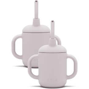 Lalo Little Cup, Non-Toxic Silicone Straw Cup with Handles - Baby and Toddler Sippy Cup - Mini Cup and Straw Training System, 4oz, Blueberry
