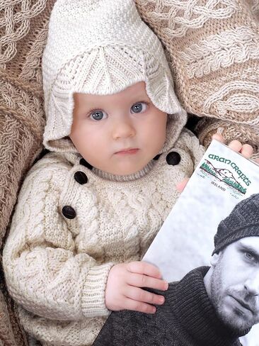 سترة بغطاء للرأس من Aran Crafts Baby تقليدية أيرلندية بخياطة من الدانتيل (100% صوف ميرينو) in Kuwait