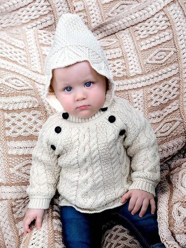 سترة بغطاء للرأس من Aran Crafts Baby تقليدية أيرلندية بخياطة من الدانتيل (100% صوف ميرينو) in Kuwait