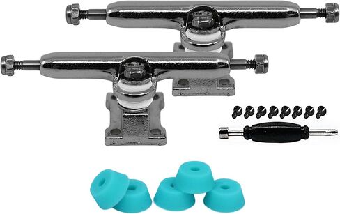 Teak Tuning Prodigy Fingerboard Trucks with Upgraded Lock Nuts, White Colorway - 32mm Wide - Includes Teal Pro Duro 61A Bubble Bushings in Saudi Arabia