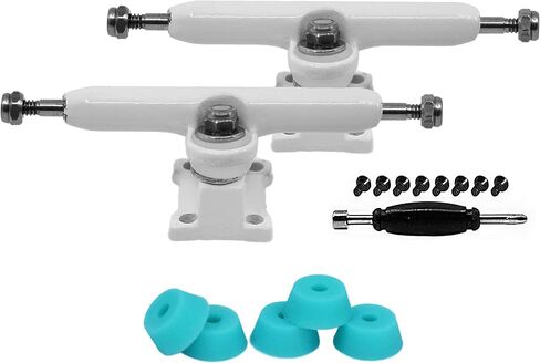 Teak Tuning Prodigy Fingerboard Trucks with Upgraded Lock Nuts, White Colorway - 32mm Wide - Includes Teal Pro Duro 61A Bubble Bushings in Saudi Arabia