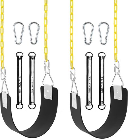 Swing Set Seat with Metal Triangle Ring & 66Inch Anti-Rust Chains, Tree Swing Accessories with Snap Hooks & Hanging Straps, Support 300lb, Outdoors Backyard Playground- 2 Pack (Green & Black) in Kuwait