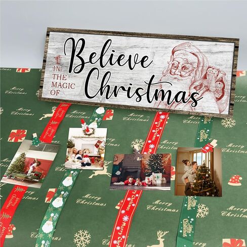 Christmas Card Holder,Christmas Hanging Sign Display,Gift Card Tree Holder, Santa Claus Merry Christmas Wooden Sign Picture Holder with 30 Clips for Farmhouse Christmas Home Holiday Wall Decor in Saudi Arabia