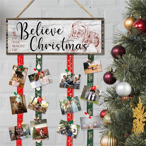 Christmas Card Holder,Christmas Hanging Sign Display,Gift Card Tree Holder, Santa Claus Merry Christmas Wooden Sign Picture Holder with 30 Clips for Farmhouse Christmas Home Holiday Wall Decor in Saudi Arabia