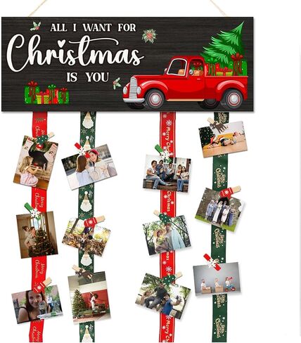 Christmas Card Holder,Christmas Hanging Sign Display,Gift Card Tree Holder, Santa Claus Merry Christmas Wooden Sign Picture Holder with 30 Clips for Farmhouse Christmas Home Holiday Wall Decor in Saudi Arabia