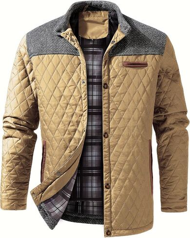 INVACHI Men's Casual Diamond Quilted Puffer Down Jacket Lightweight Business Button Coat with Stand Collar in Kuwait
