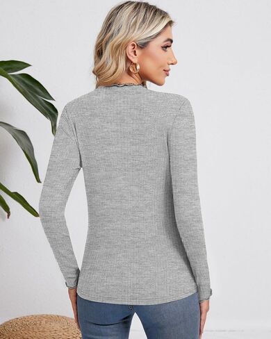 Ficerd 3 Pack Women's Turtleneck Shirt Long Sleeve Ribbed Knit Lettuce Trim Mock Neck Slim Fit Tops 2024 Fall Base Layer in Saudi Arabia