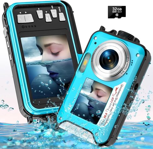 4K Underwater Camera with 32GB Card 1250mAh Battery 56MP Autofocus 11FT Waterproof Camera Dual-Screen Selfie 16X Waterproof Floatable Digital Camera Underwater Camera for Snorkeling in Saudi Arabia