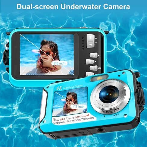 4K Underwater Camera with 32GB Card 1250mAh Battery 56MP Autofocus 11FT Waterproof Camera Dual-Screen Selfie 16X Waterproof Floatable Digital Camera Underwater Camera for Snorkeling in Saudi Arabia