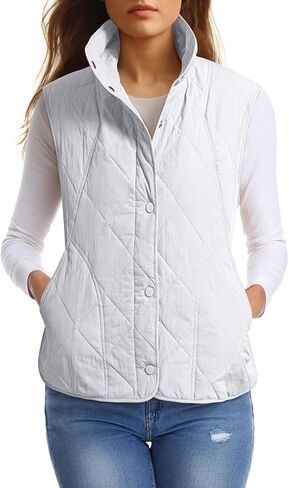 سترة Viottiset النسائية المنتفخة خفيفة الوزن وأزرار سفلية مبطنة بدون أكمام معطف جيليه مبطن مع جيوب in Kuwait