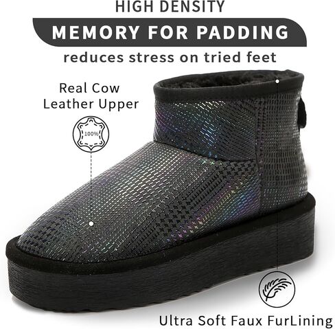 أحذية شتوية من جلد البقر الحقيقي للنساء، أحذية ثلج دافئة خفيفة الوزن للنساء مع بطانة من الفرو الصناعي in Kuwait