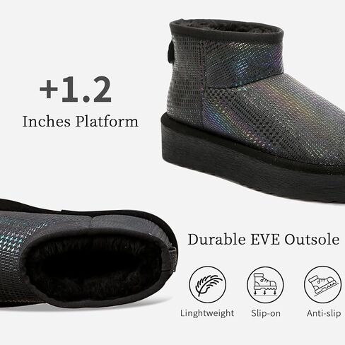 أحذية شتوية من جلد البقر الحقيقي للنساء، أحذية ثلج دافئة خفيفة الوزن للنساء مع بطانة من الفرو الصناعي in Kuwait