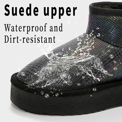 أحذية شتوية من جلد البقر الحقيقي للنساء، أحذية ثلج دافئة خفيفة الوزن للنساء مع بطانة من الفرو الصناعي in Kuwait